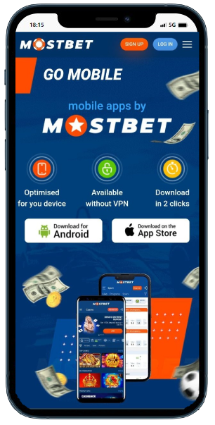 A smartphone displaying casino site with two option to download app for Android / IOS